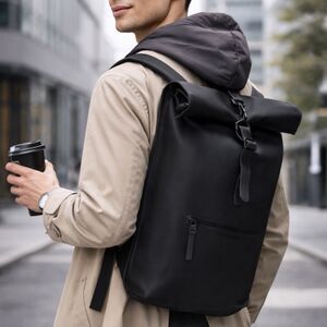RAINS Rolltop Rucksack W3 Backpack Black Waterproof Laptop
